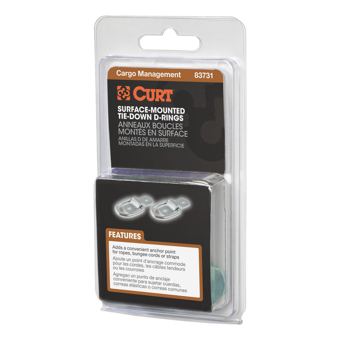 CURT 1 x 1-1/4-Inch Surface-Mounted Trailer D-Ring Tie Down Anchors, 2,400 lbs Break Strength, 2-Pack Model 83731