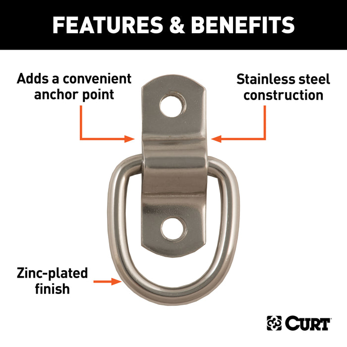CURT 83770 Weld-On D-Ring Tie Down Anchor - 5" X 5", 46,760 Lb Break Strength, Forged Steel, Raw Finish