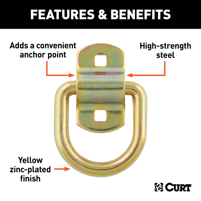 CURT 3 x 3-Inch Surface-Mounted Trailer D-Ring Tie Down Anchor, 11,000 lbs Break Strength Model 83740