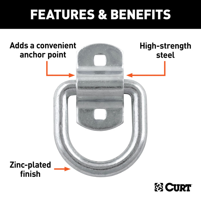 CURT 3 x 3-Inch Surface-Mounted Trailer D-Ring Tie Down Anchor, 11,000 lbs Break Strength Model 83742