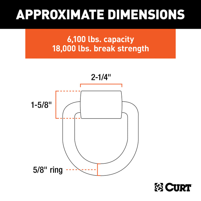 CURT 4-1/4 x 4-1/4-Inch Weld-On Trailer D-Ring Tie Down Anchor, 18,000 lbs Break Strength Model 83750