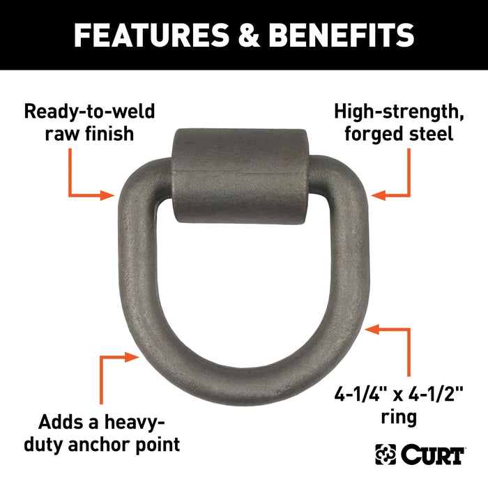 CURT 4-1/4 x 4-1/4-Inch Weld-On Trailer D-Ring Tie Down Anchor, 18,000 lbs Break Strength Model 83750