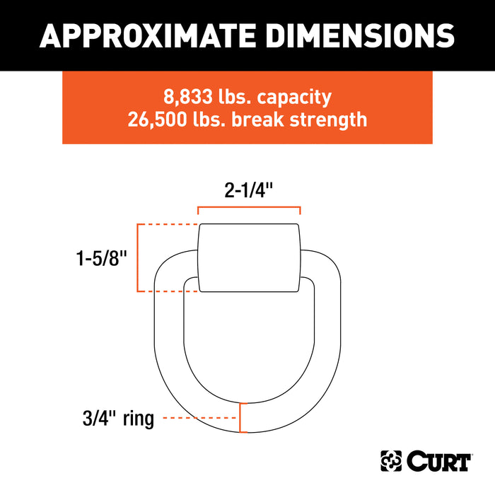CURT 4-1/4 x 4-1/2-Inch Weld-On Trailer D-Ring Tie Down Anchor, 26,500 lbs Break Strength Model 83760