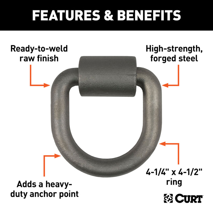 CURT 4-1/4 x 4-1/2-Inch Weld-On Trailer D-Ring Tie Down Anchor, 26,500 lbs Break Strength Model 83760