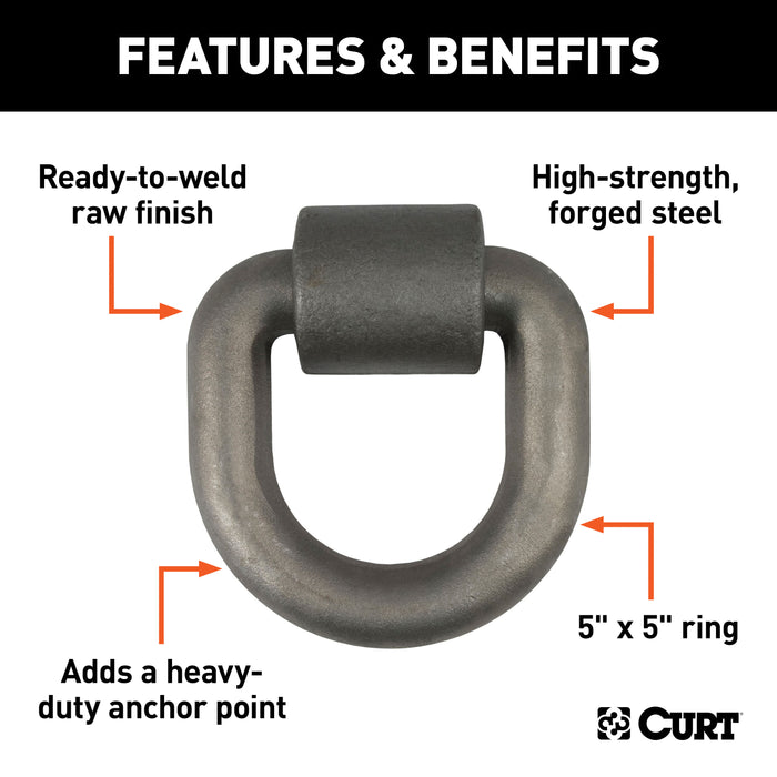 CURT 5 x 5-Inch Weld-On Trailer D-Ring Tie Down Anchor, 46,760 lbs Break Strength Model 83770