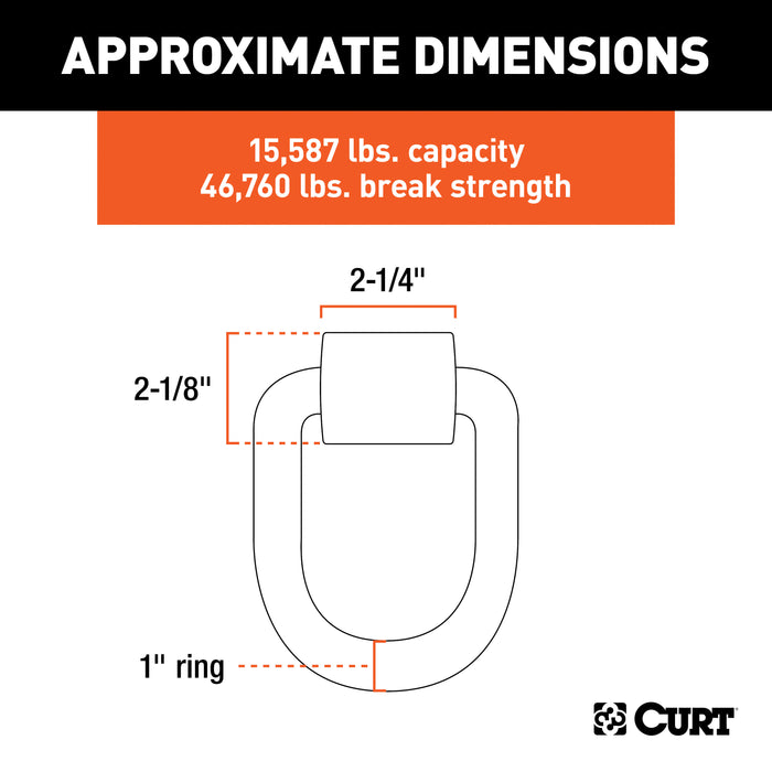 CURT 6 x 5-Inch Weld-On Trailer D-Ring Tie Down Anchor, 47,000 lbs Break Strength Model 83780