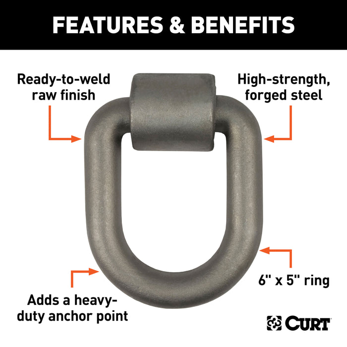 CURT 6 x 5-Inch Weld-On Trailer D-Ring Tie Down Anchor, 47,000 lbs Break Strength Model 83780