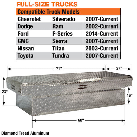 Buyers Products 23x27x71 Inch Diamond Tread Aluminum Crossover Truck Box 1709425