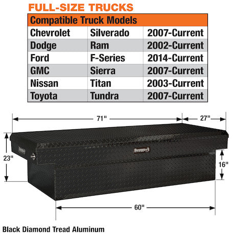 Buyers Products 23x27x71 Inch Gloss Black Diamond Tread Aluminum Crossover Truck Box 1729425