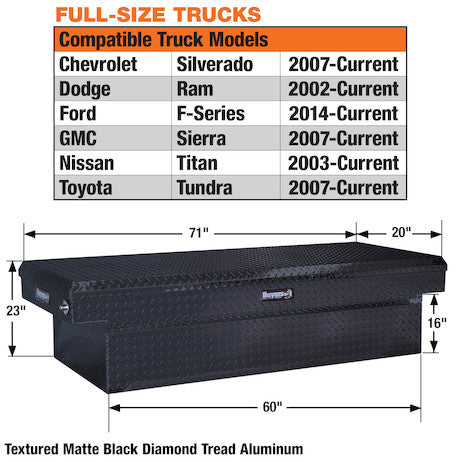 Buyers Products 23x20x71 Inch Textured Matte Black Diamond Tread Aluminum Crossover Truck Tool Box 1739415