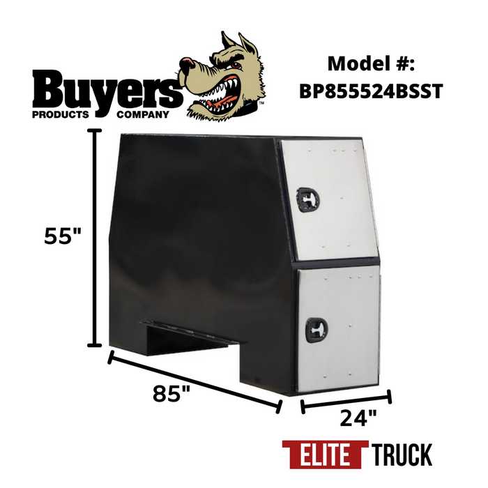 Buyers Products 55x24x85 Inch Offset Floor Black Steel With Stainless Steel Doors Backpack Truck Box - 9.1 Inch Offset Model BP855524BSST