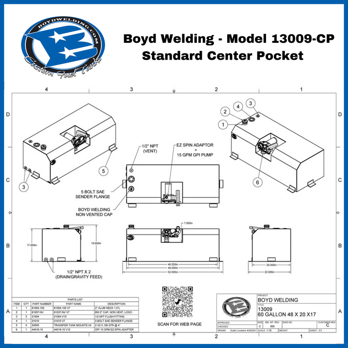 Boyd Welding 60 Gallon Fuel Transfer Tank System Aluminum With 15 GPM Pump - 13009