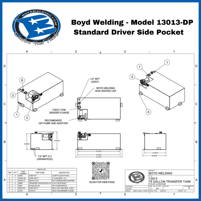 Boyd Welding 35 Gallon Fuel Transfer Tank System Aluminum With 15