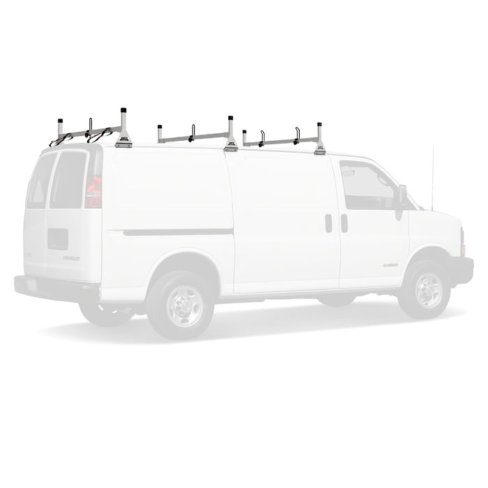 Vantech 3-Bar White Steel Clamp-On Ladder Rack System Chevrolet Express 1996-current Model H1023W