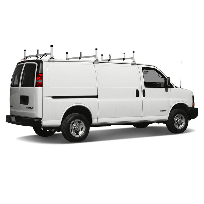 Vantech 3-Bar White Steel Clamp-On Ladder Rack System Chevrolet Express 1996-current Model H1023W