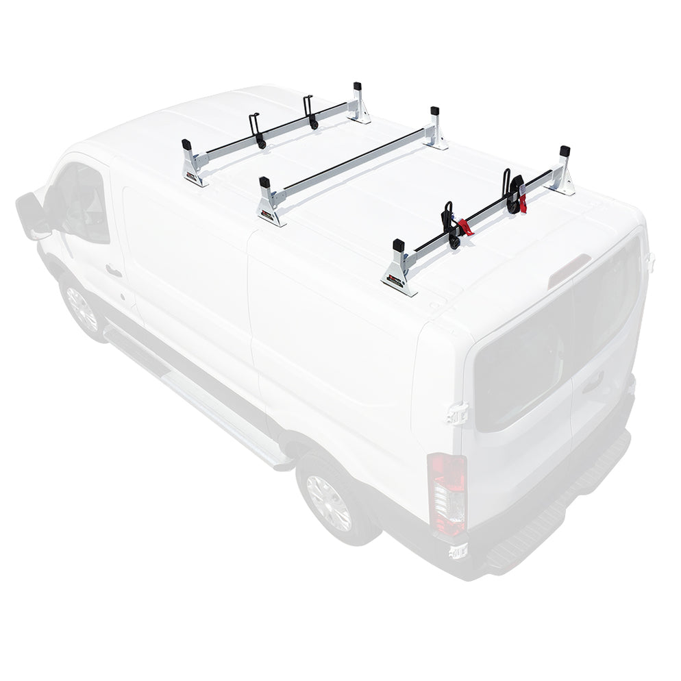 Vantech 3-Bar White Steel Bolt-On Ladder Rack System Ford Transit 2015 ...