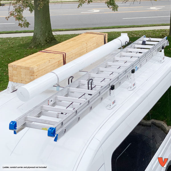 Vantech 3-Bar White Aluminum Bolt-On Ladder Rack System Ford Transit 2015-current Model H1753W
