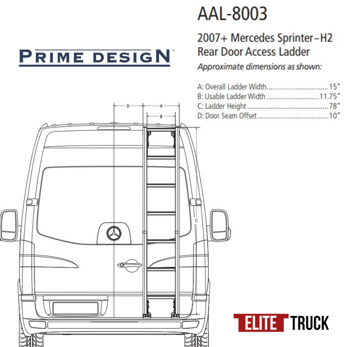Prime Design Aluminum Rear Access Ladder for Mercedes Sprinter High Roof AAL-8003