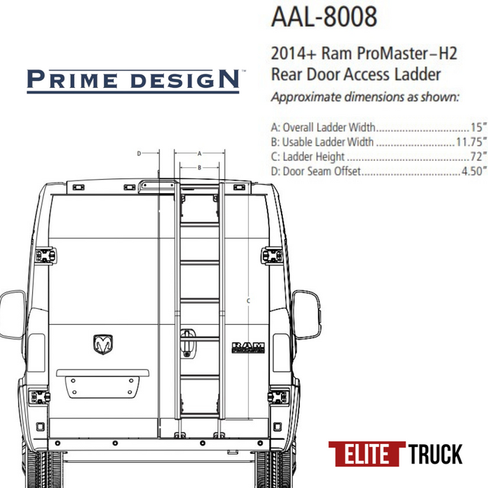 Prime Design Aluminum Rear Access Ladder for RAM ProMaster High Roof AAL-8008