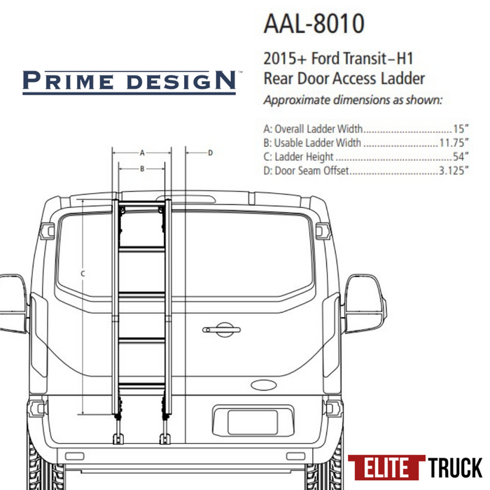 Prime Design Aluminum Rear Access Ladder for Ford Transit Low Roof AAL-8010