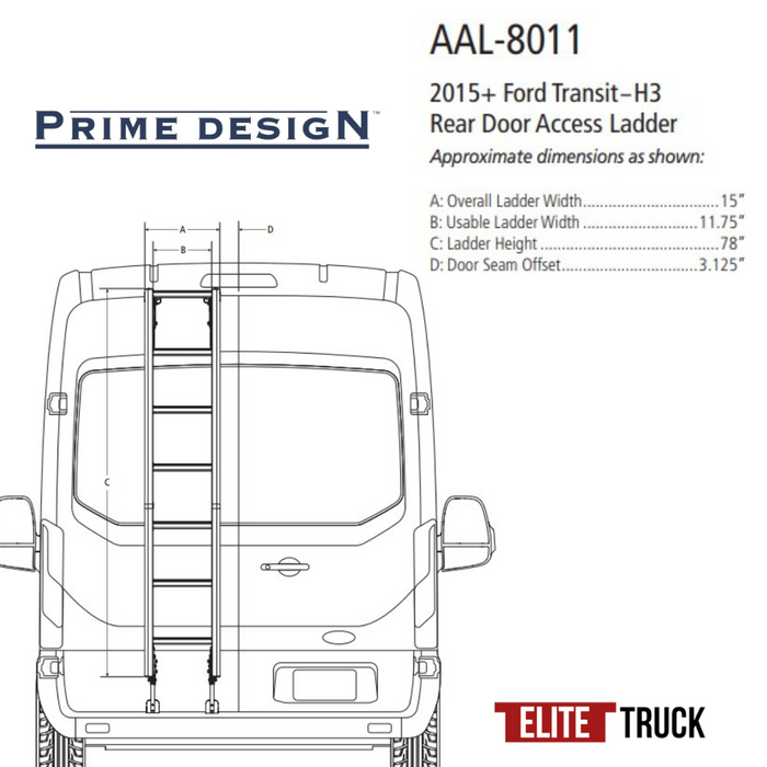 Prime Design Aluminum Rear Access Ladder for Ford Transit High Roof AAL-8011