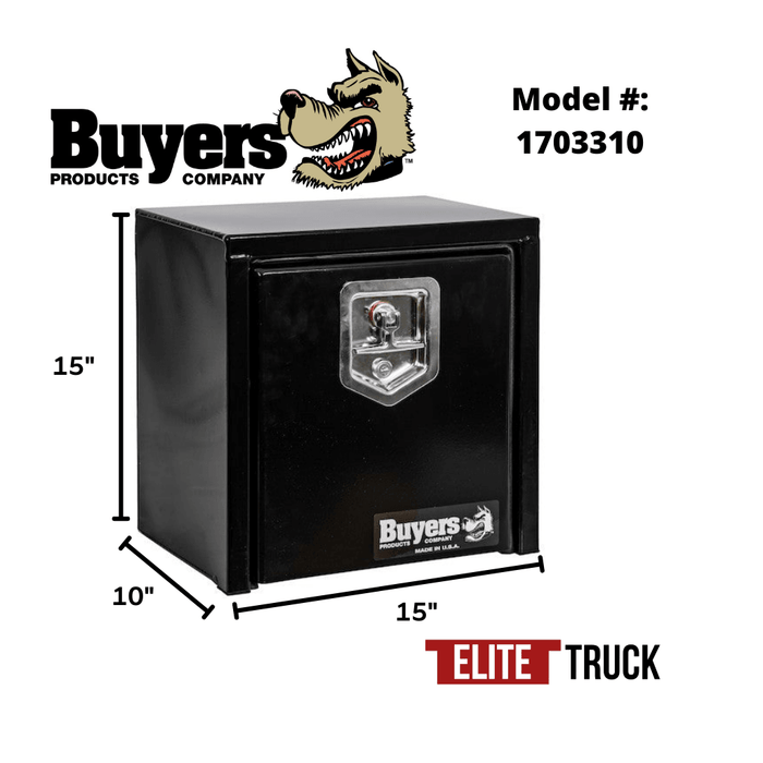 Buyers Products 15x10x15 Inch Black Steel Underbody Truck Box with T-Handle 1703310 Dimensions