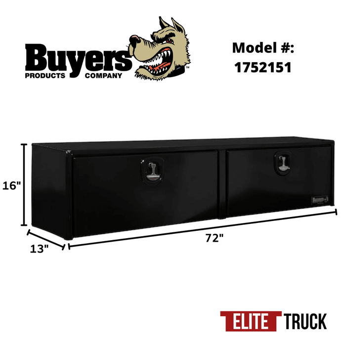 Buyers Products 16x13x72 Inch Black Smooth Aluminum Top Mount Truck Box 1752151 Dimensions