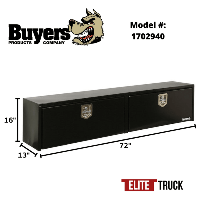 Buyers Products 16x13x72 Inch Black Steel Top Mount Truck Box 1702940 Dimensions