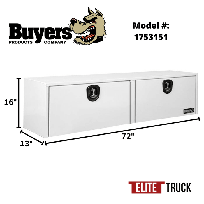 Buyers Products 16x13x72 Inch White Smooth Aluminum Top Mount Truck Box 1753151 Dimensions