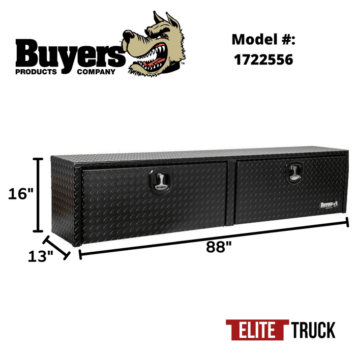Buyers Products 16x13x88 Textured Matte Black Diamond Tread Aluminum Top Mount Truck Box 1722556 Dimensions