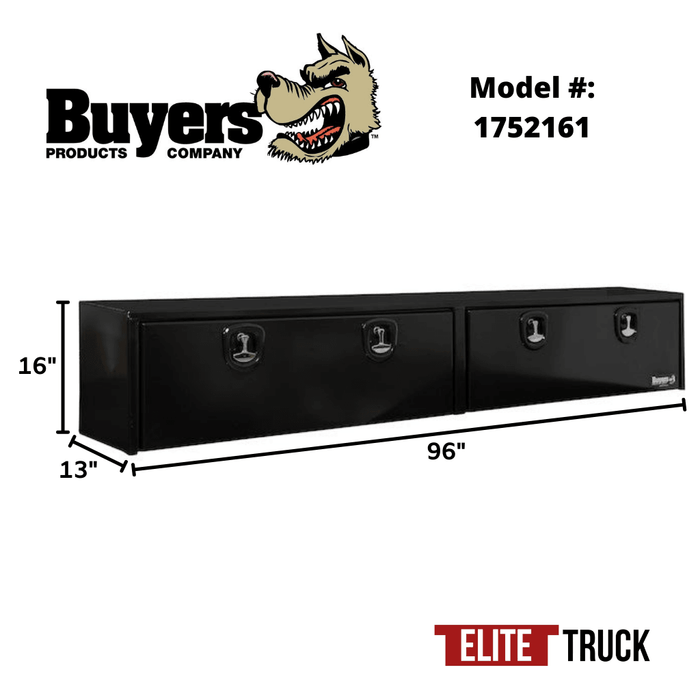 Buyers Products 16x13x96 Inch Black Smooth Aluminum Top Mount Truck Box 1752161 Dimensions
