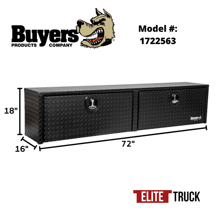 Buyers Products 18x16x72 Textured Matte Black Diamond Tread Aluminum Top Mount Truck Box 1722563 Dimensions
