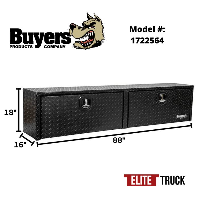 Buyers Products 18x16x88 Textured Matte Black Diamond Tread Aluminum Top Mount Truck Box 1722564 Dimensions