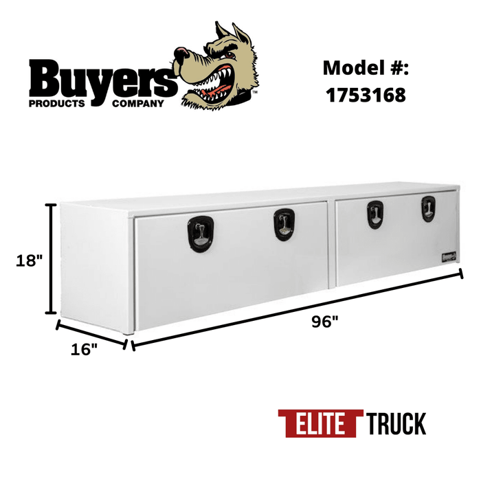 Buyers Products 18x16x96 Inch White Smooth Aluminum Top Mount Truck Box 1753168 Dimensions