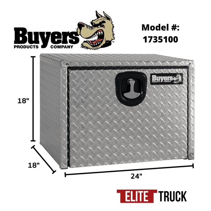 Buyers Products 18x18x24 Inch Diamond Tread Aluminum Underbody Truck Box With 3-Point Latch 1735100 Dimensions