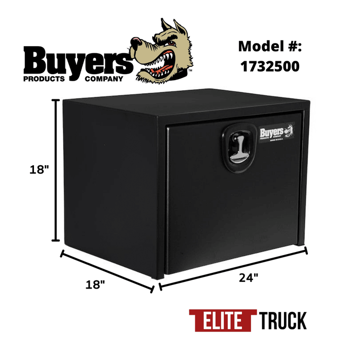 Buyers Products 18x18x24 Inch Textured Matte Black Steel Underbody Truck Box With 3-Point Latch 1732500 Dimensions