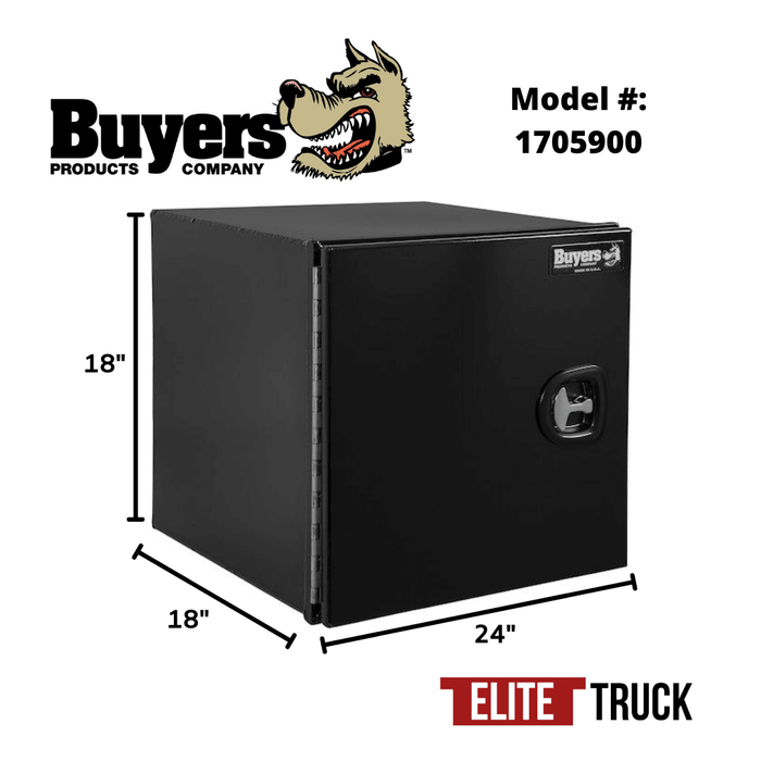 Buyers Products 18x18x24 Inch XD Black Smooth Aluminum Underbody Truck Box with Barn Door - Single Barn Door, Compression Latch 1705900 Dimensions 