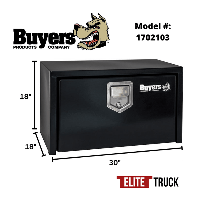 Buyers Products 18x18x30 Inch Black Steel Underbody Truck Box With Paddle Latch 1702103 Dimensions