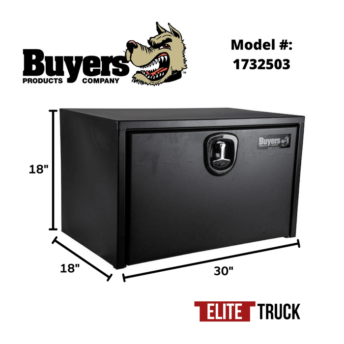 Products Buyers Products 18x18x30 Inch Textured Matte Black Steel Underbody Truck Box with 3-Point Latch 1732503 Dimensions