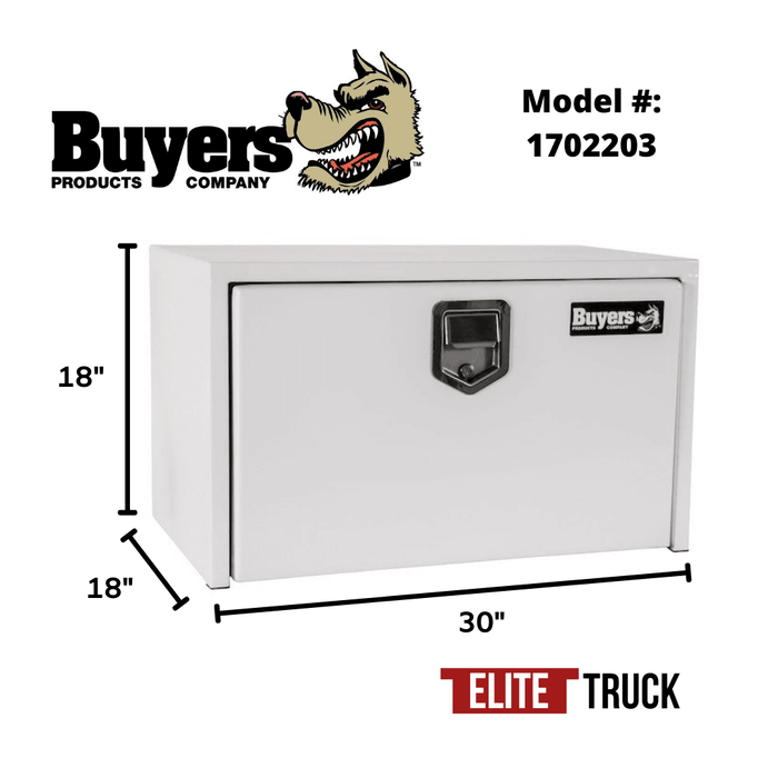 Products Buyers Products 18x18x30 Inch White Steel Underbody Truck Box with Paddle Latch 1702203 Dimensions