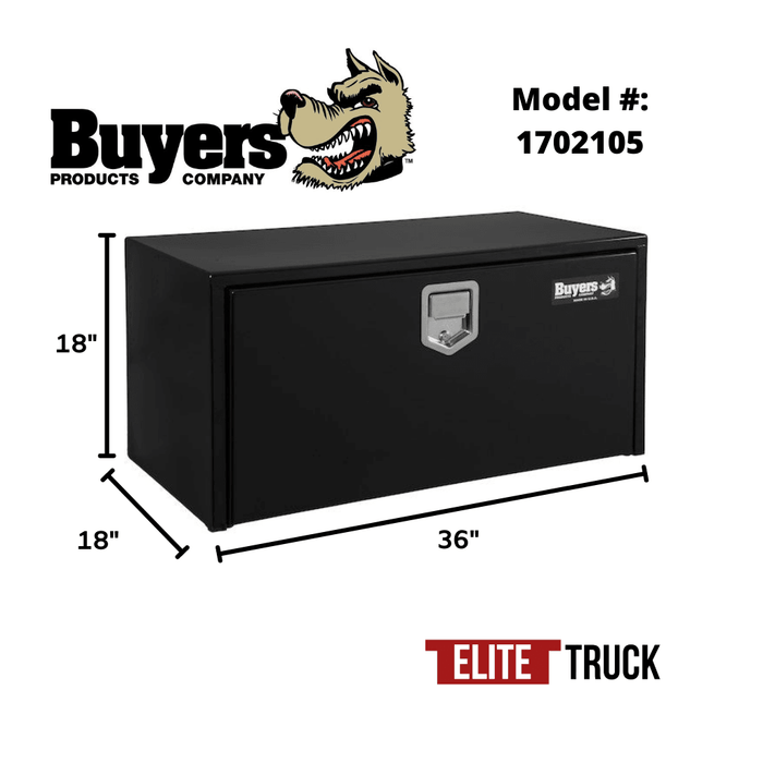 Buyers Products 18x18x36 Inch Black Steel Underbody Truck Box With Paddle Latch 1702105 Dimensions