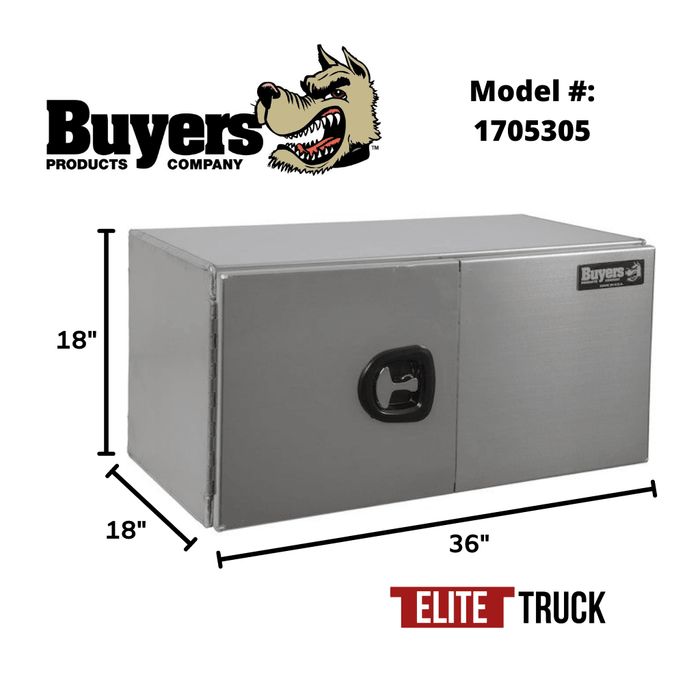 Buyers Products 18x18x36 Inch Smooth Aluminum Underbody Truck Tool Box - Double Barn Door, 3-Point Compression Latch 1705305 Dimensions
