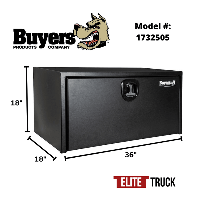 Products Buyers Products 18x18x36 Inch Textured Matte Black Steel Underbody Truck Box with 3-Point Latch 1732505 Dimensions