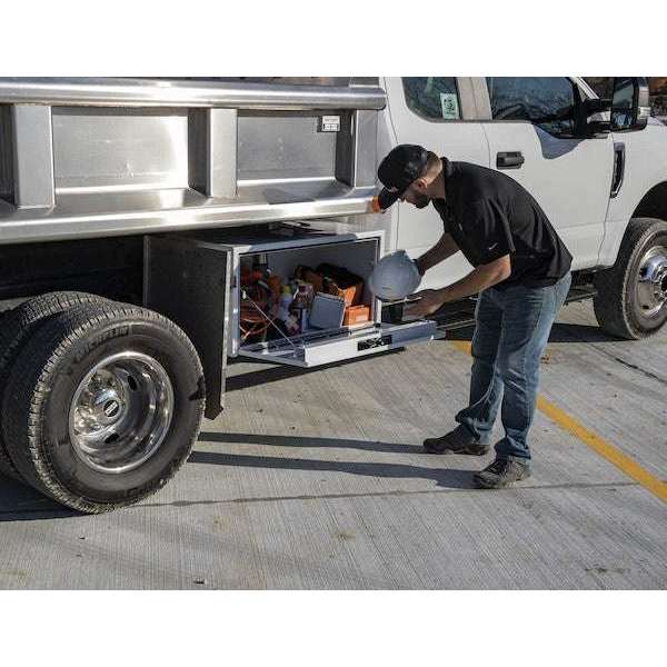 Buyers Products 18x18x48 Inch White Steel Underbody Truck Box with Built-in Shelf - 3-Point Latch 1732410