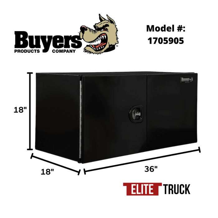 Buyers Products 18x18x36 Inch XD Black Smooth Aluminum Underbody Truck Box with Barn Door - Double Barn Door, 3-point Compression Latch 1705905 Dimensions
