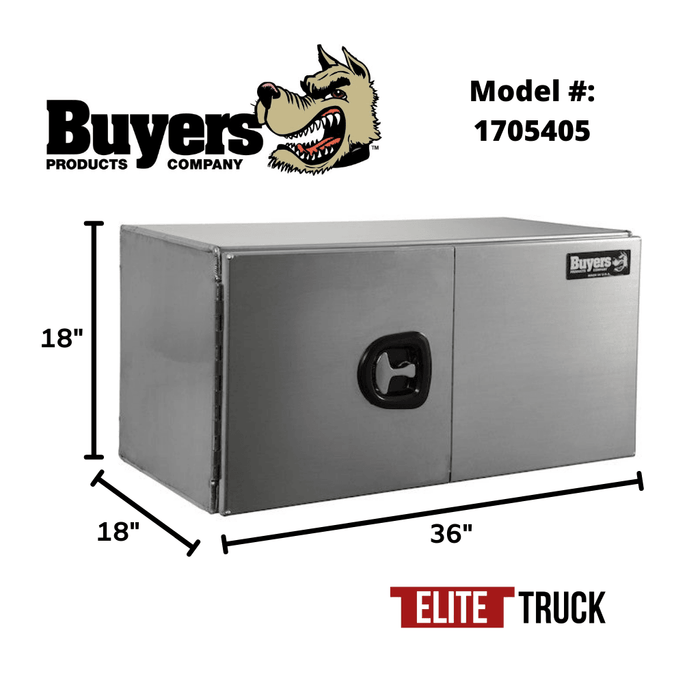Buyers Products 18x18x36 Inch XD Smooth Aluminum Underbody Truck Box - Double Barn Door, 3-Point Compression Latch 1705405 Dimensions