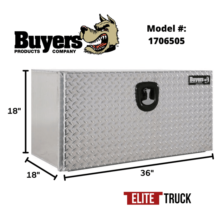 Buyers Products 18x18x36 XD Smooth Aluminum Underbody Truck Box with Diamond Tread Door 1706505 Dimensions