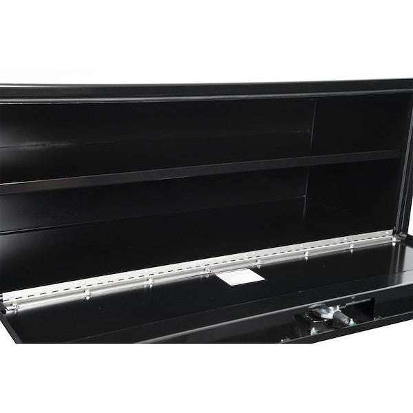 Buyers Products 18x18x48 inch Black Steel Underbody Truck Box with Built-In Shelf - 3-Point Latch 1702311