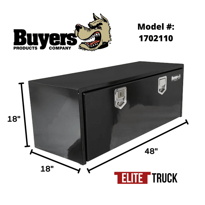 Buyers Products 18x18x48 Inch Black Steel Underbody Truck Box With Paddle Latch 1702110 Dimensions