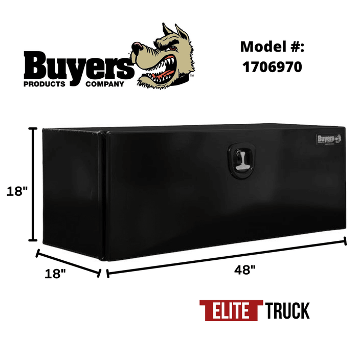Buyers Products 18x18x48 Inch Black XD Smooth Aluminum Underbody Truck Box 1706970 Dimensions